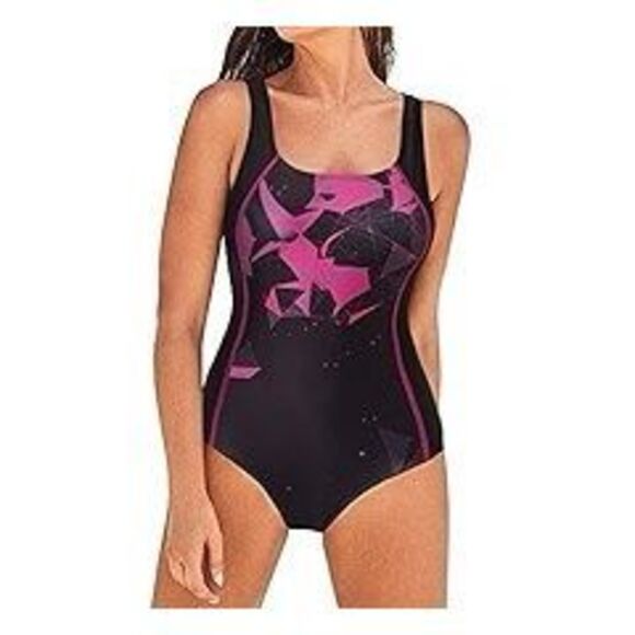 New Athletic High Waisted One Piece swimsuit Hot pink & black Galactic Design S - Picture 6 of 10